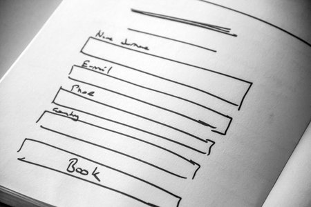 Web layout sketch paper book, mobile and web sketch