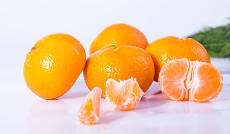Ripe mandarin citrus isolated orange on white background.の写真素材