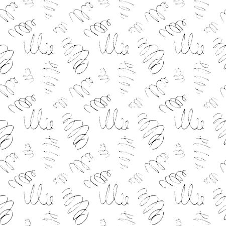 Vector endless seamless pattern of rounded black ink doodles hand drawn on white background in simple minimalist style. To design and print on the wrapper, paper, fabric, textile.のイラスト素材