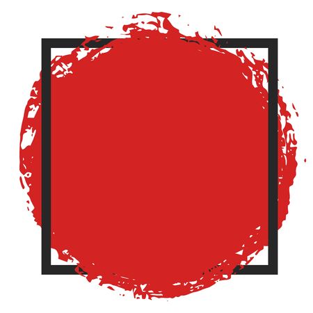 Vector round grunge red painted blot in black square frame with place for text. Bright ink spot with uneven rough edges. Lettering, text, quotes design element. For print on t-shirtsのイラスト素材