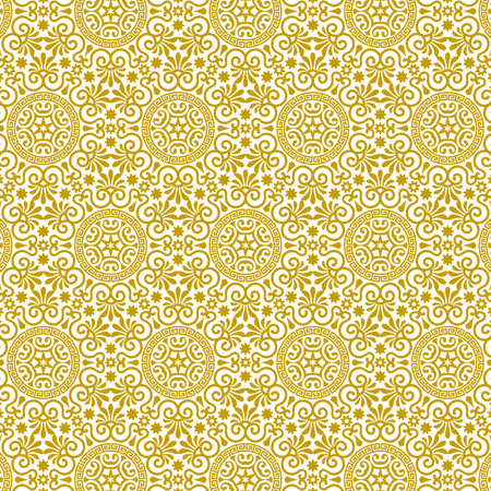 Vector seamless endless background in traditional greek ethnic style. Geometric floral line art...