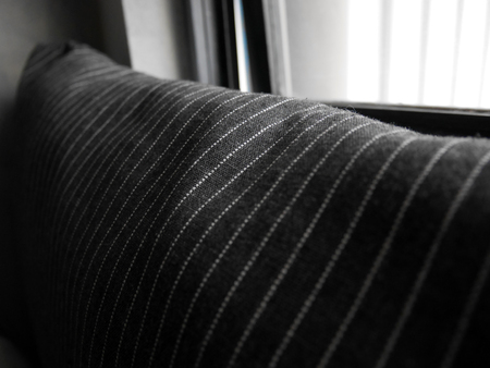 Black and white stripes pillow cover close-upの写真素材