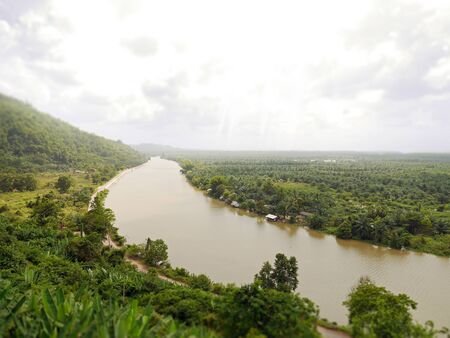River and mountain view of Suratthani, South of Thailandの写真素材