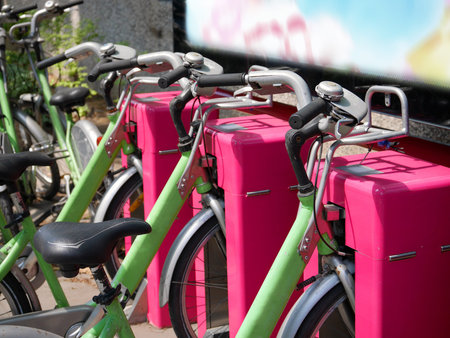 Green free rental city bicyclesの写真素材