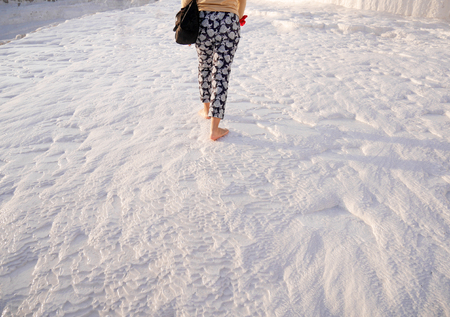 Walking on Pamukkale, Turkeyの写真素材