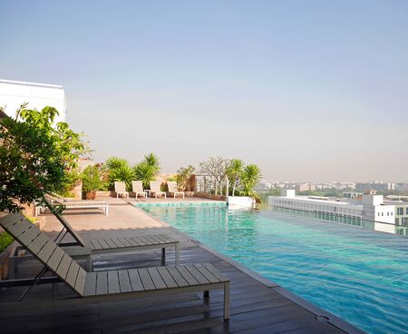 Poolside on top of buildingの写真素材