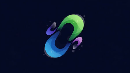 Alphabet letter logo with colorful rainbow colors on dark blue background.の素材