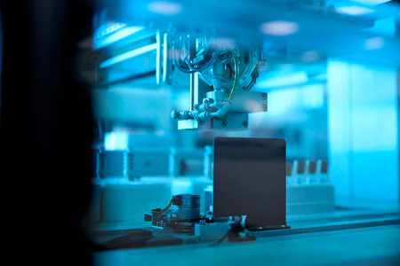 Robotic arm working in the laboratory. Smart factory. Automation manufacturing process