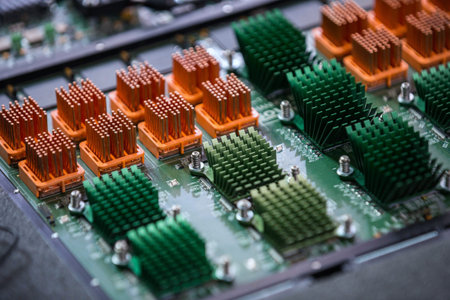 Electronic circuit board close-up. Computer hardware. Technology background