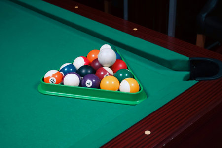 Billiard balls on green billiard table. Billiard balls on green billiard table