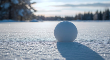 Snowball on a snow covered field in winter. Christmas background.