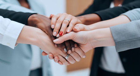 close up.business team showing their unity with their hands together.