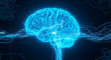 3D illustration of a human brain with a circuit background. The concept of artificial intelligence...