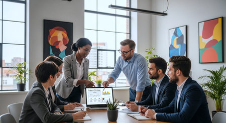Business people working together in modern office. Multiethnic corporate business team.