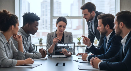 Group of multiethnic business people working and communicating together in modern office