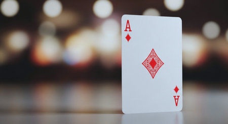 Close-up of playing cards in casino with bokeh background