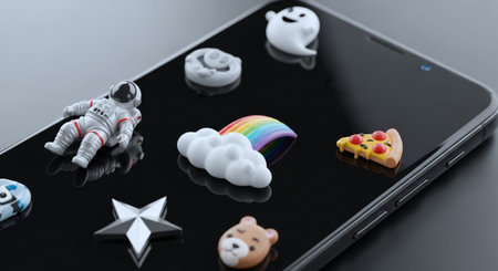 Close-up of a smartphone with an astronaut figurine.