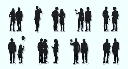 Set of silhouettes of people on a white background. Vector illustration.