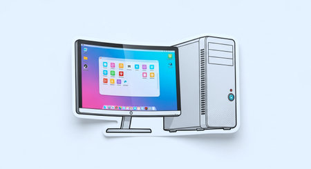 Desktop computer isolated on white background. 3d illustration, clipping path