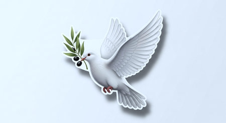 White dove with olive branch on white background. 3D rendering.の写真素材