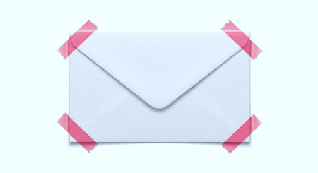 Envelope with pink ribbon on white background. 3d renderingの写真素材