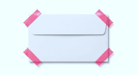 Envelope with pink ribbon isolated on white background. 3d illustration