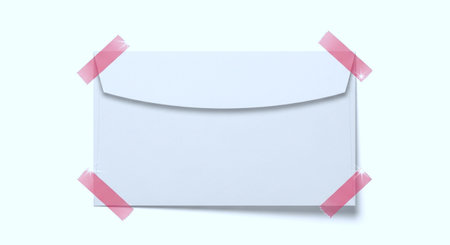 close up of an envelope with adhesive tape on white background.
