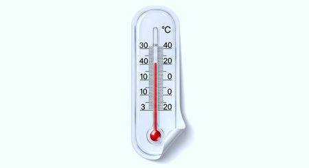 Thermometer with high temperature on a blue background. 3d rendering