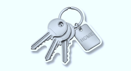Key with keychain isolated on white background. 3D illustration.