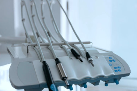 Dental equipment in modern dental clinic, closeup. Dentistry concept