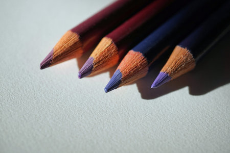 Pencils of different colors on a white background close-upの写真素材