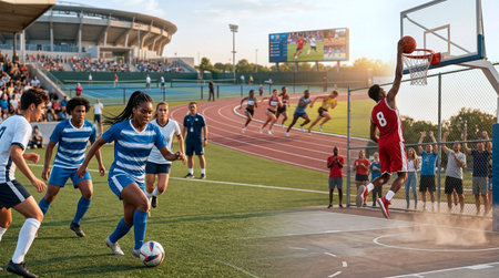 Ukrainian Cup among women rugby teams. Football on the field of stadium with fans
