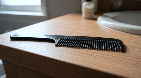 Comb on the table in the bathroom. Shallow depth of field
