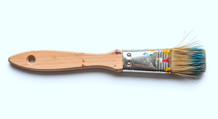 Paint brush with wooden handle isolated on white background with clipping path