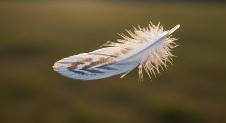 Feather of a bird flying in the air with a blurred background