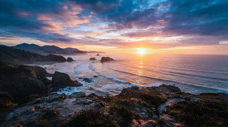 Sunset over the Pacific Ocean in Big Sur, California, USA