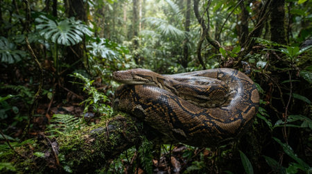 Boa constrictor (Python reticulatus) in the rainforest