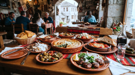 Traditional Greek dinner in the old city of Kotor.