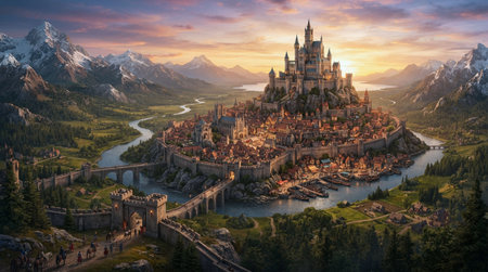 Panoramic view of the castle in the Alps.
