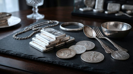 Antique silverware on the table in the kitchen. Selective focus.