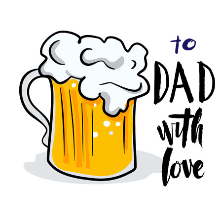 Happy father's day hand drawn lettering with illustration of a glass of beer for poster, banner, logo, icon, printing, website. Quote to Dad with love.のイラスト素材