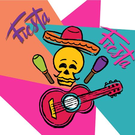 Cinco de Mayo Fiesta hand drawn lettering with decoration elements in grunge style. Mexican holiday, Fiesta party, carnival.のイラスト素材