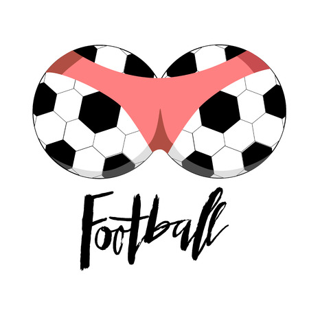Two footfall balls within bikini. Hot soccer vector illustration for poster, banner, logo, icon for football event, sport festivalのイラスト素材