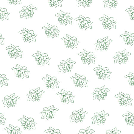 Hand drawn hop cones and wheat heads outline illustration. Hops and wheat frame for poster, banner, logo, icon, template. For beer party, thanksgiving day, craft beer producer, beer festivalのイラスト素材