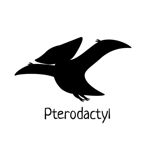 Vector baby dino silhouette - pterodactylus - for logo, poster, banner. For historic event, dinosaur party invitation, fashion textile design. Isolated on white.のイラスト素材