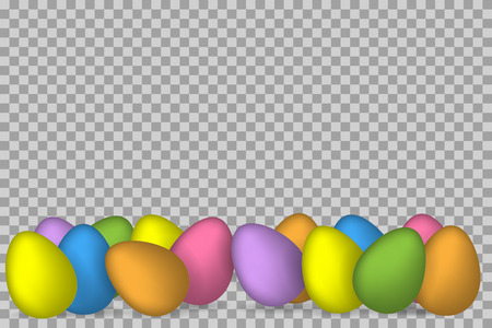 3D vector eggs as frame on transparent background for Easter greeting card, holiday poster, banner, invitation, Esater sales or promo, spring events. Holiday theme with color eggs on bordersのイラスト素材