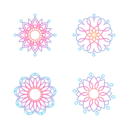 Vector round mandala logotype, ethnic ornament for spa, floral boutique, chinese or indian shop, yoga center, vegan power, arabian oriental, wellness. For logo, business card, invitation, promoのイラスト素材