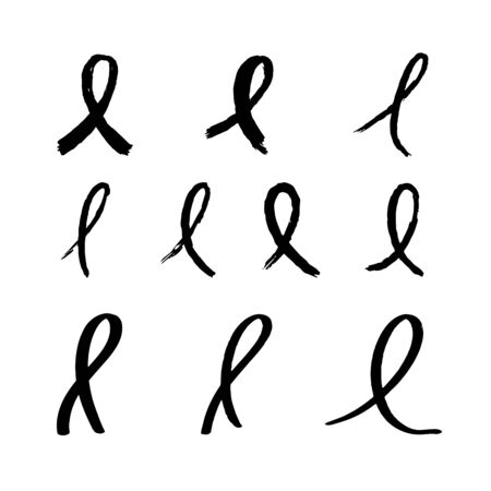 Vector set of sign of Breast cancer awareness month, textured pink ribbon. Women oncological disease awareness month isolated on white background for motivational or inspirational poster, logo, iconのイラスト素材