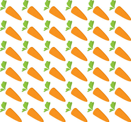 Carrot Seamless Pattern with flat orange vegetable, cartoon food illustration. Trendy background...