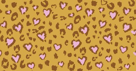 Leopard or jaguar print seamless pattern, textured fashion print, abstract safari background for fabric, textile. Effect of big tropical wild cat fur, spots stylized as hearts with pink camouflageのイラスト素材